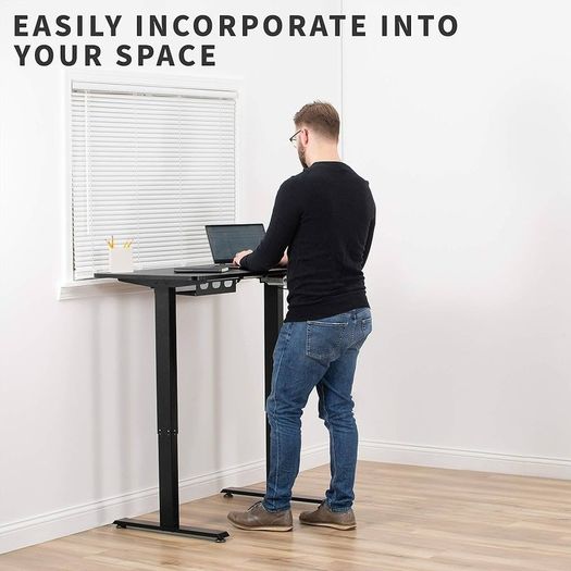FREE EXPRESS SHIPPING Electric Height Adjustable 112 x 61 cm Stand Up Desk, Standing Workstation with Memory Controller, Black Top