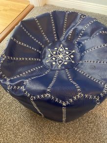 Navy, leather footer