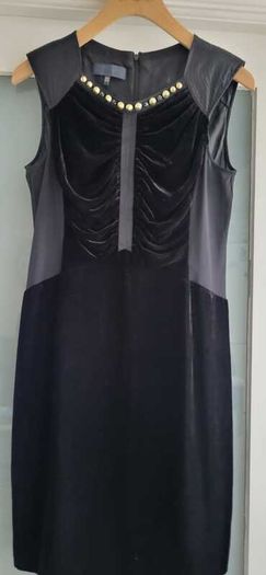 BASTYAN Black Silk and Velvet Gold Stud Dress Sz 12