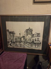 Vintage large French Etching of Paris Street framed
