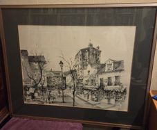 Vintage large French Etching of Paris Street framed