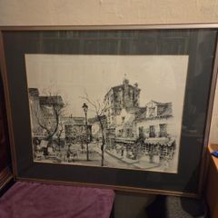 Vintage large French Etching of Paris Street framed