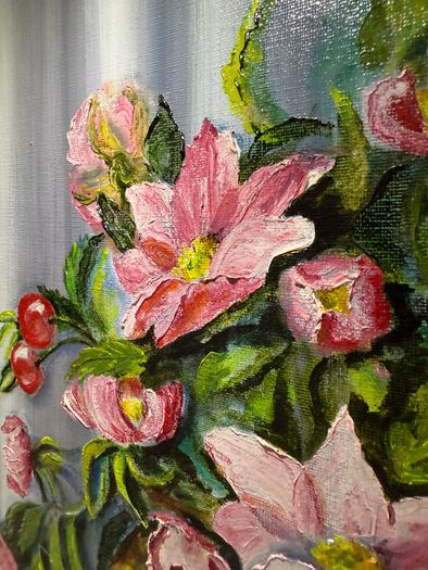 Vintage May McCartney Floral Still Life Oil Painting - Groomsport Studio 1980 (Damaged Frame)