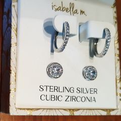 2 pairs Earrings Silver Cubic Zirconia