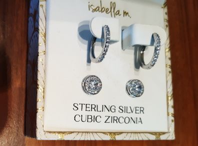 2 pairs Earrings Silver Cubic Zirconia