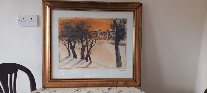 Set of 2 Framed Paris Watercolour Paintings in Gold Frames