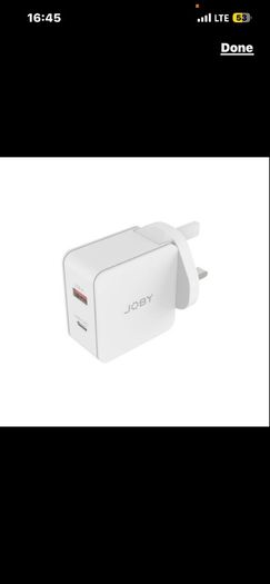Joby USB Wall fast Charger White Dual Port 35W UK, EU, US adaptors included