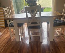 dinning room table , chairs and glass for top of table