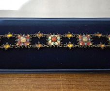 Vintage Bracelet Decorated with Faux Turquoise and Crystals on Bronze