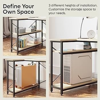 L Shaped Desk Small Corner Desk with Shelves 120CM Reversible Computer Desk Writing Table with Bookshelf for Home Office Small Space