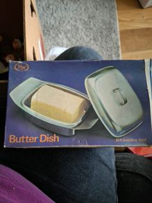 Vintage BLH 18/8 Stainless Steel Butter Dish - Mid-Century Retro with Original Box & Superquinn Price Tag