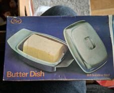 Vintage BLH 18/8 Stainless Steel Butter Dish - Mid-Century Retro with Original Box & Superquinn Price Tag