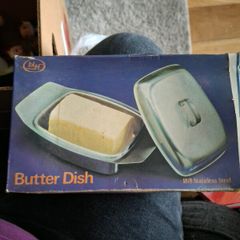 Vintage BLH 18/8 Stainless Steel Butter Dish - Mid-Century Retro with Original Box & Superquinn Price Tag