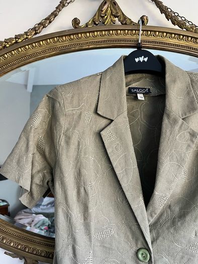 Saloos Collection Olive Green Linen Blouse Size UK 12