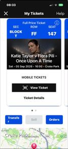 Katie Taylor field ticket section T on the field