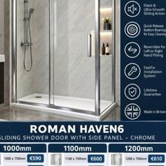 Roman haven6 sliding door and side panel chrome all sizes see below