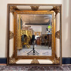 Decorative Parcel Gilt and Painted Bevelled Mirror