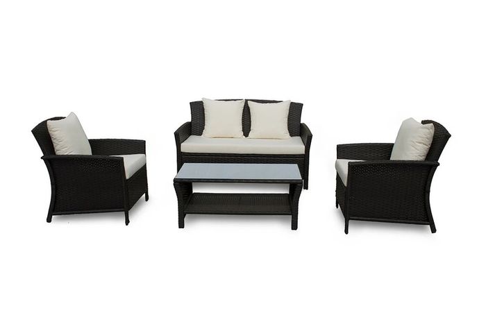 Newport Garden Sofa Set 4 Seater Rattan Outdoor Furniture + Table Patio Terrace Set