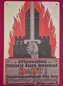 Germany, East Prussia protects the homeland, vintage style metal sign .