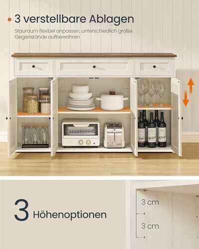Sideboard Kitchen Cabinet with Worktop, Buffet Cabinet, Adjustable Shelves, Vintage