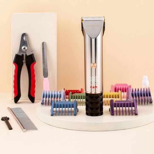 NEW SALE | Professional Dog Grooming Kit - Low Noise Pet Clipper with 2 Speed Settings, Ceramic Blades, USB Charging, LED Display and 8 Comb Attachments