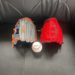 baseball gloves and ball