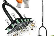 Lawn Aerator Tool, Lawn Aerator with 15 Iron Spikes, Automatic Leaf and Dirt Cleaning with Spring-Loaded Design, Metal Manual Aerator for Loosening Soil Aerating Patio, Yard, Garden