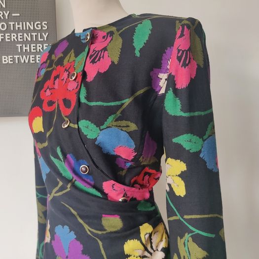 VINTAGE 1980s designer Emanuel Ungaro floral wool blend wiggle dress Made in Italy XS S 8