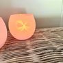 New set of 2 frosted glass mini hurricane vases with bow detail in blush Image 4