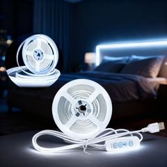 3-Key COB LED Strip Light, Powered by 5V USB, Button Controlled, Space Theme, Single Colour White, High Brightness,