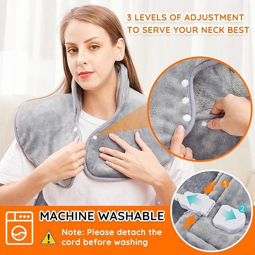 Electric Heating Pad for Back Neck Shoulders Pain Relief, XL 60x100cm Soft Flannel Wrap, Waist Strap, Fast Heat Hot Therapy 6 Heat Settings, Auto-Off Timer, Machine Washable, UK Plug, Grey