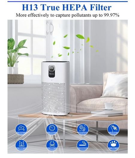 Proscenic A9 Air Purifier, for Home 90SqM with H13 True HEPA Filter, CADR 460m/h, Timer, Auto Mode, Sleep Mode, PM2.5 Display, Filter Change Reminder, Air Filter for Allergies, Dust and Pollen