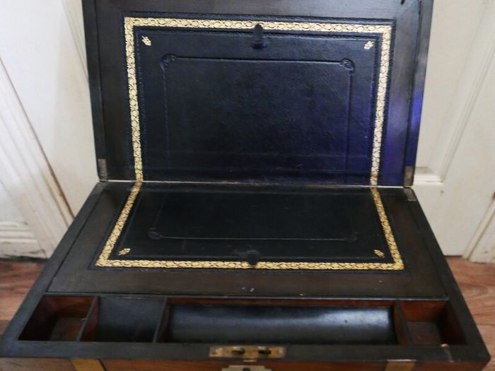 Antique Victorian  Brass Bounded Writing Box (WITH A KEY) 16" X 9" X 6,5"