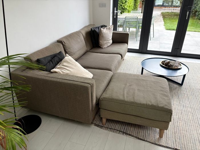 Grey 3 seater couch + ottoman