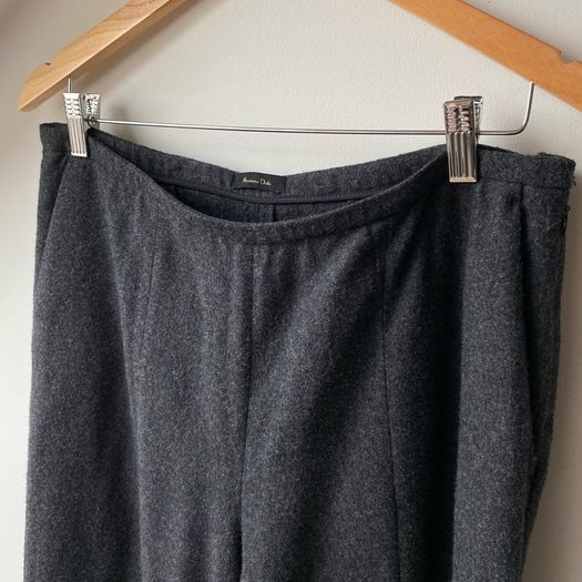 Massimo Dutti Dark Charcoal Grey Wool Wide Leg Trousers