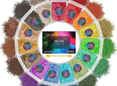 Crafts Mica Powders - 15 Vibrant Colours (5g/Bag) for Epoxy Resin Pigment, Wax Melts, Makeup, Lip Gloss, Candles, Bath Bombs, Nail Art, Soap & Slime (FREE SHIPPING)