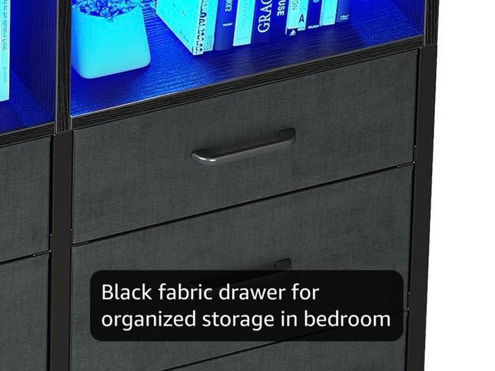 Black Chest of Drawers Bedroom, 9 Fabric Drawers, 130 x 30 x 97cm