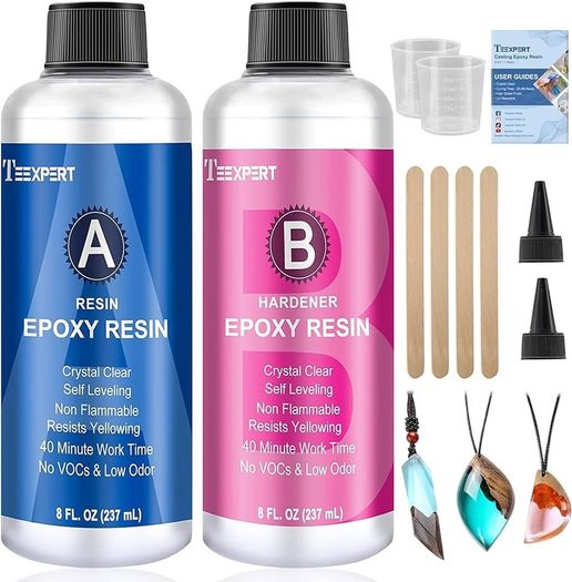 Resin Crystal Clear Kit -16oz /474ml Casting Resin for Jewellery DIY Art Resin Coating Easy Cast Epoxy, with Instructions/Bonus Sticks/Graduated Cups/Beak Cover/Dropper/Gloves