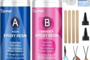 Resin Crystal Clear Kit -16oz /474ml Casting Resin for Jewellery DIY Art Resin Coating Easy Cast Epoxy, with Instructions/Bonus Sticks/Graduated Cups/Beak Cover/Dropper/Gloves