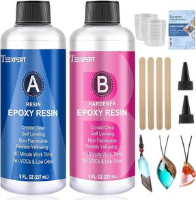 Resin Crystal Clear Kit -16oz /474ml Casting Resin for Jewellery DIY Art Resin Coating Easy Cast Epoxy, with Instructions/Bonus Sticks/Graduated Cups/Beak Cover/Dropper/Gloves