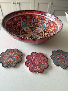 Libyan serving bowl and coasters (x3)