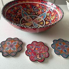 Libyan serving bowl and coasters (x3)