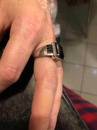 silver ring with black spinel stones