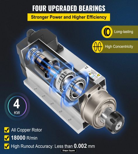 VEVOR 4KW 2220V Air Cooled Spindle Motor ER25 CNC Air Cooling Spindle Motor for CNC Engraving Milling Machine