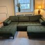 Cooper green fabric corner sofa with left hand facing chaise. Footstool included. In perfect condition. Image 2