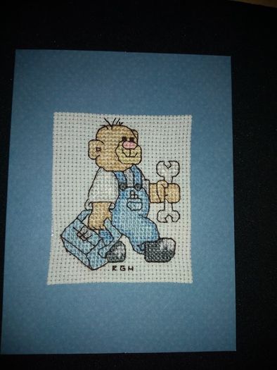 Handmade X-stitch Greeting Card:- Plumber Bear