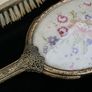 Vintage Vanity Brush set,2 Mirrors and Brush 3 pices ,Embroid Floral gold filigree dressing Vanity Image 3