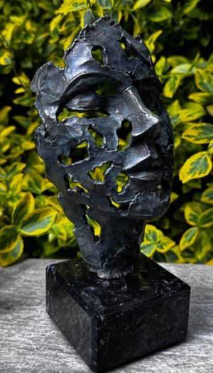 Surrealist Bronze Mask Inspired By Salvador Dali (21cm) - Patinated Bronze, Marble