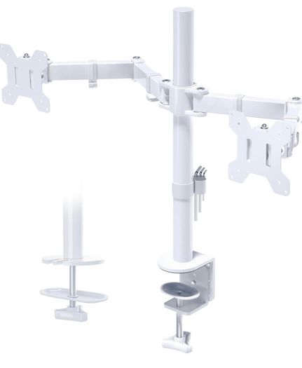 Dual Monitor Arm Desk Mount, Adjustable for 13/27 Inch  Screens, VESA 75x75/100x100, Full Motion Tilt, 360 Rotation, Height Adjustable, Max 10kg per Arm, Easy Install, White