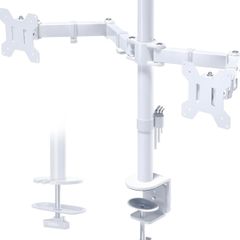 Dual Monitor Arm Desk Mount, Adjustable for 13/27 Inch  Screens, VESA 75x75/100x100, Full Motion Tilt, 360 Rotation, Height Adjustable, Max 10kg per Arm, Easy Install, White